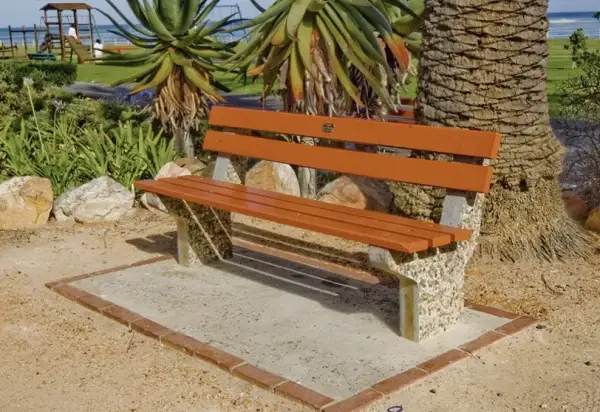 Precast concrete bench with a backrest