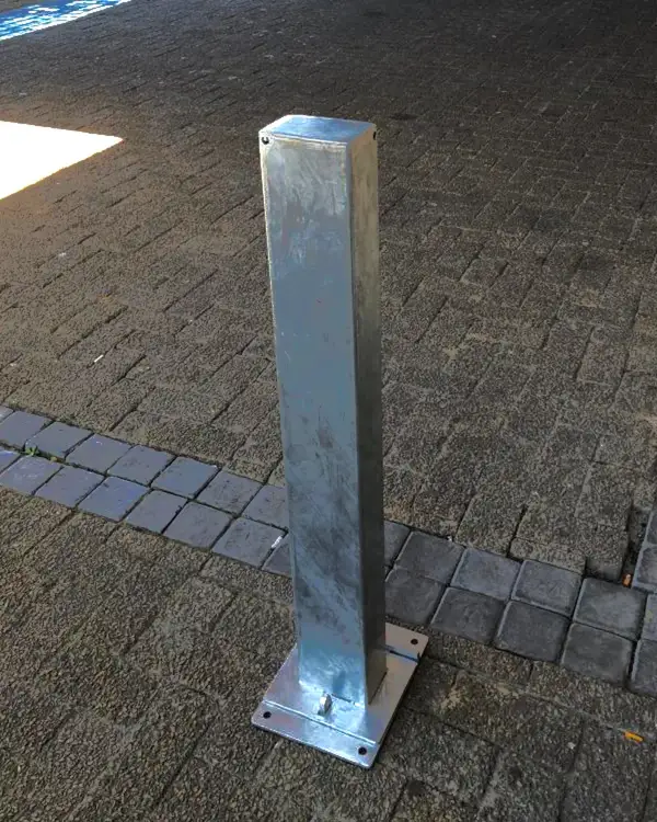 Rectangular 120 steel bollard on a bolt-down baseplate