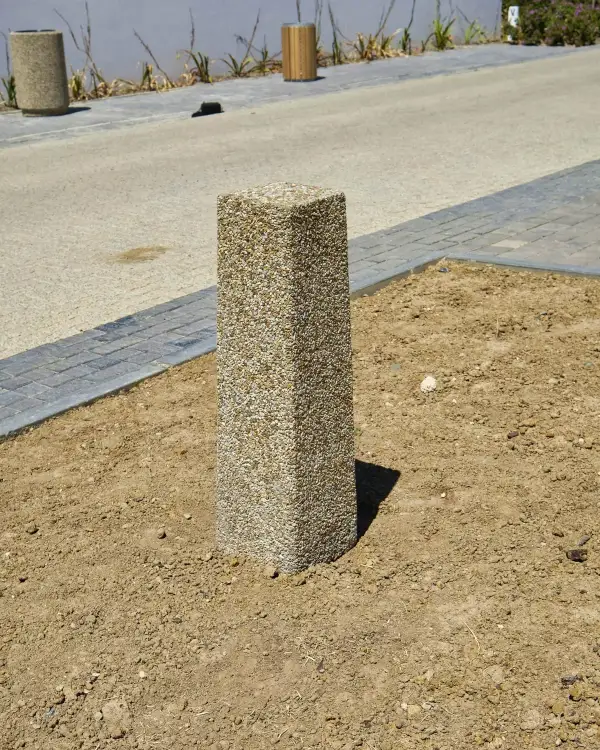 Stellenbosch square precast concrete bollard with an exposed aggregate finish